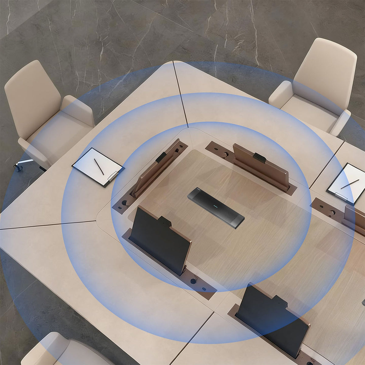 AISpeech MA600D matrix array microphone on a conference table in a meeting room